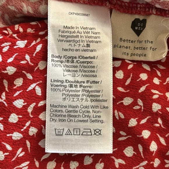 Large Red and white v neck blouse madewell cottagecore side button wrap shirt - Picture 8 of 9